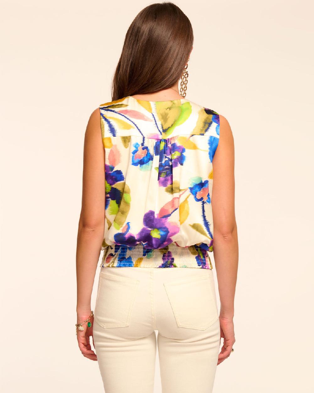 Ramy Brook Salina Printed Silk V-Neck Top
