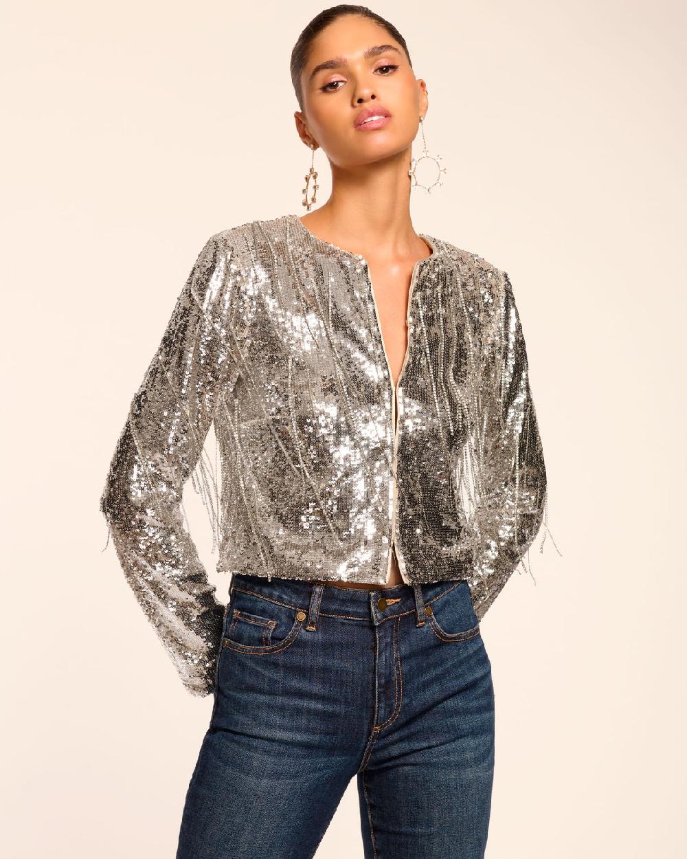 ramy brook Sapphire Sequin Fringe Jacket