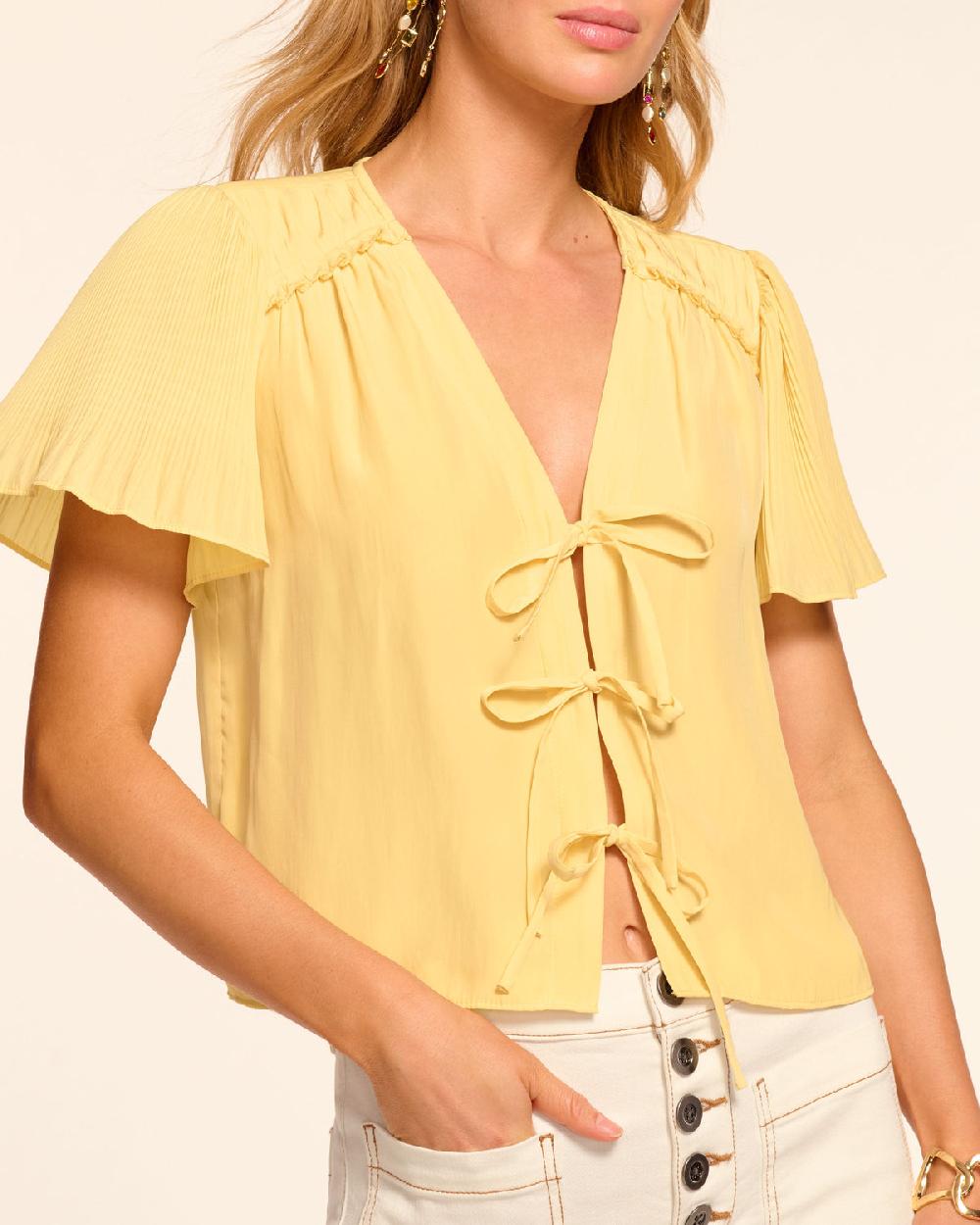 Ramy Brook Selene Tie-Front Short Sleeve Blouse