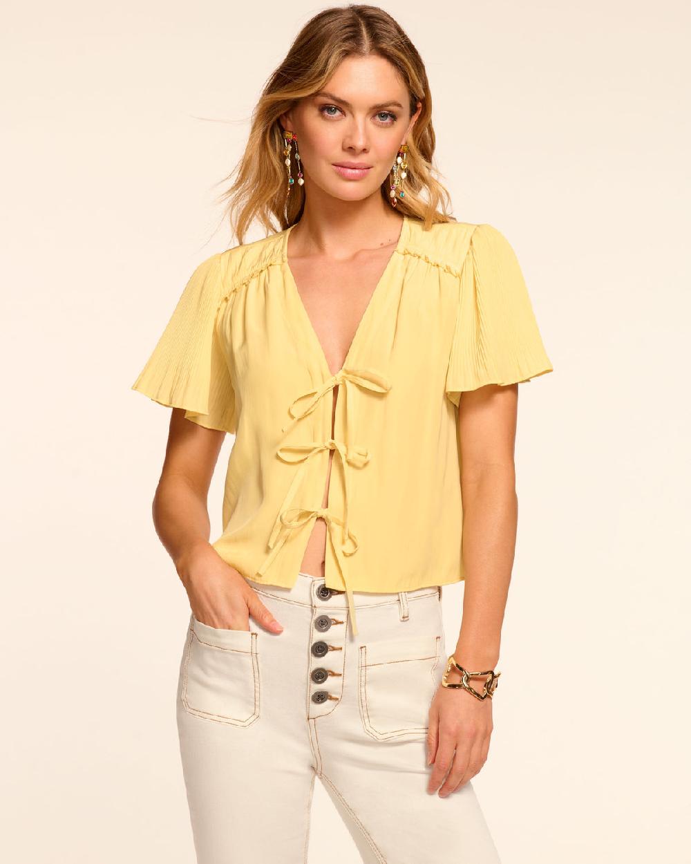 ramy brook Selene Tie-Front Short Sleeve Blouse