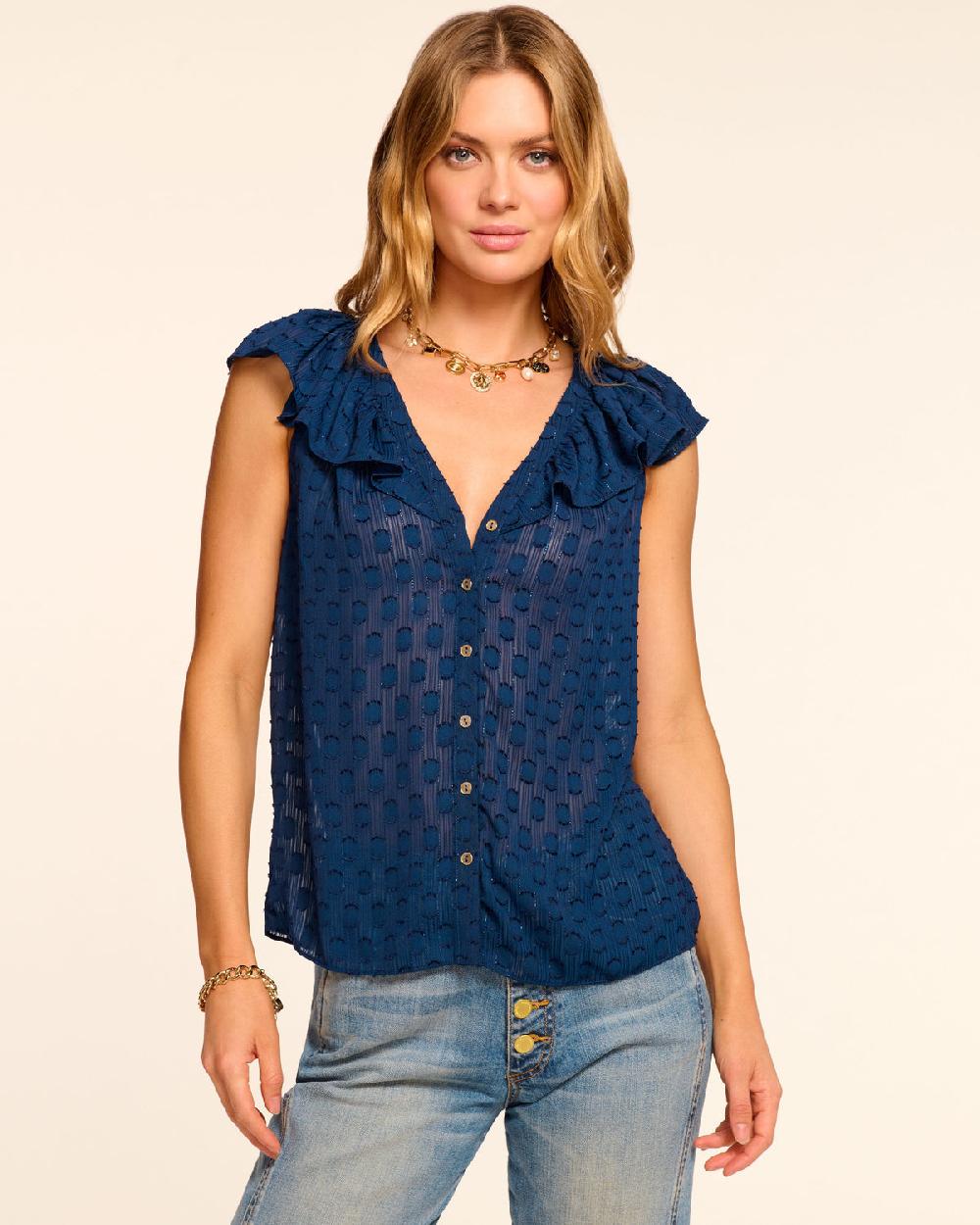 ramy brook Silvia Chiffon Flutter Sleeve Blouse