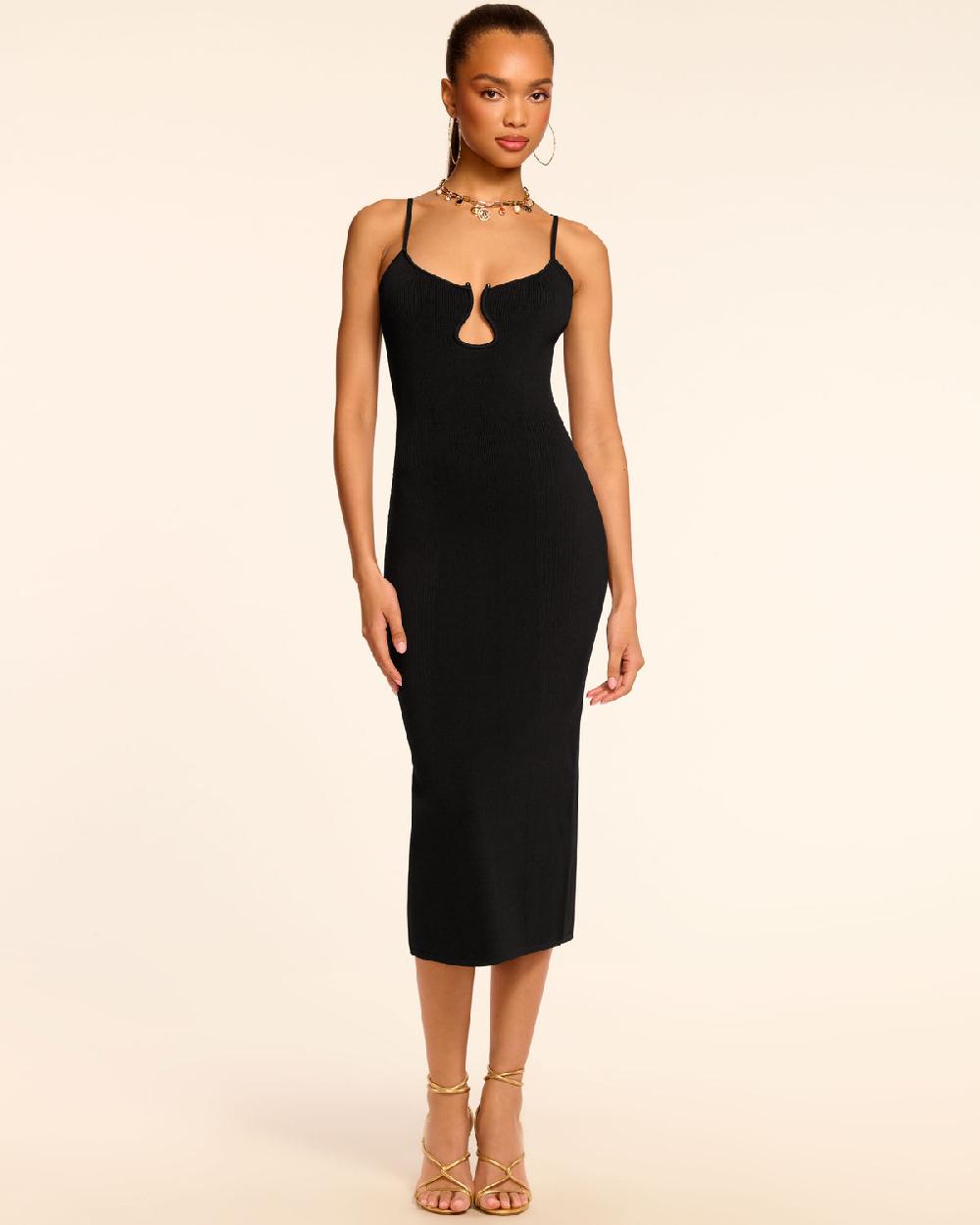 ramy brook Sloan Plunging Ribbed Knit Midi Dress