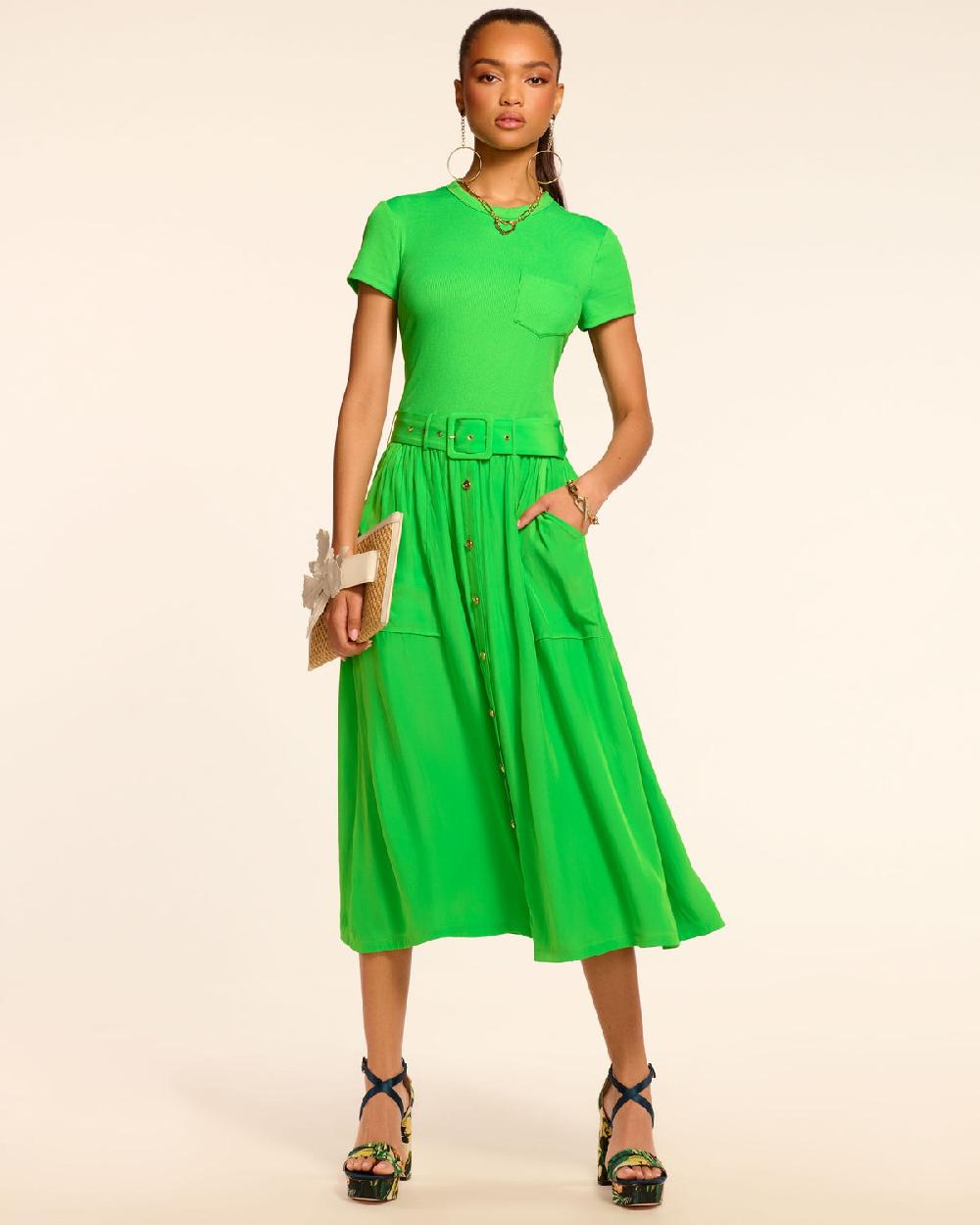 Ramy Brook Sylvie Combo Ribbed Midi Dress