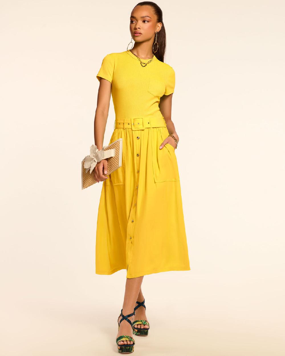 ramy brook Sylvie Combo Ribbed Midi Dress