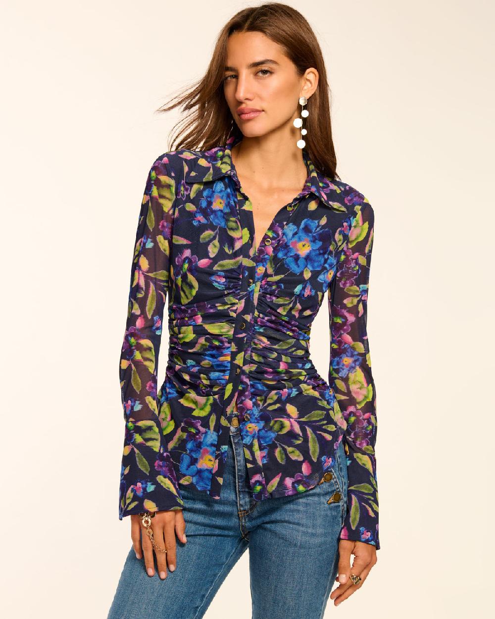 ramy brook Talisa Mesh Long Sleeve Button Down Top