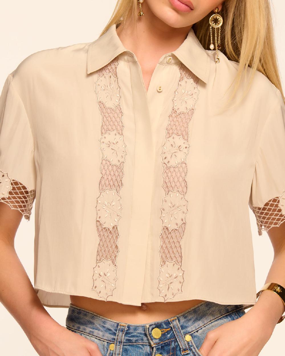 Ramy Brook Tania Short Sleeve Embroidered Top