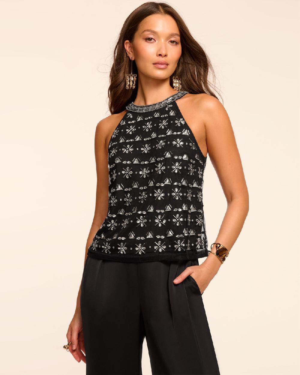 ramy brook Taylor Embellished High Neck Tank Top