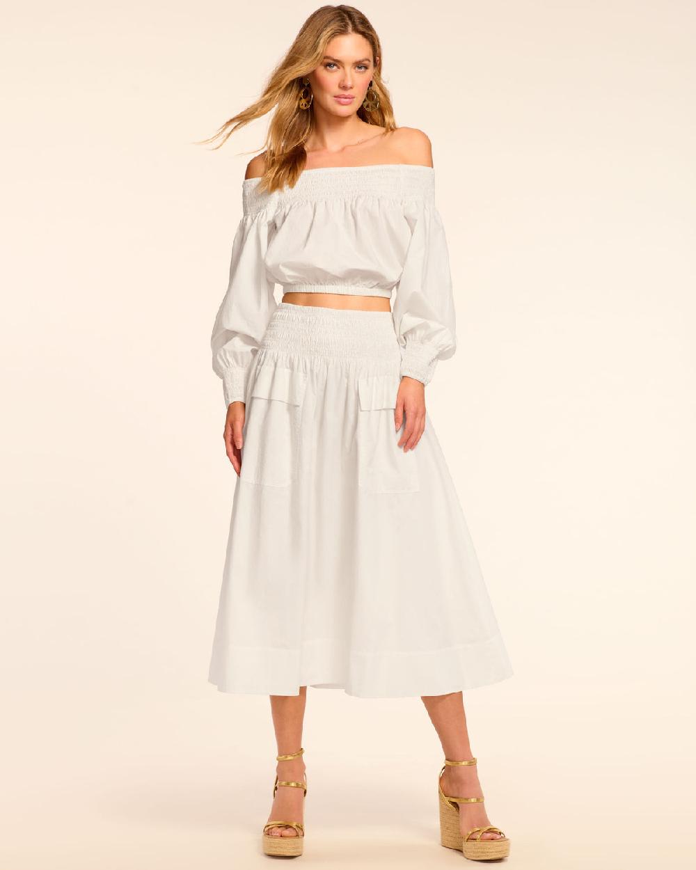 Ramy Brook Tildy Smocked Cotton Poplin Midi Skirt