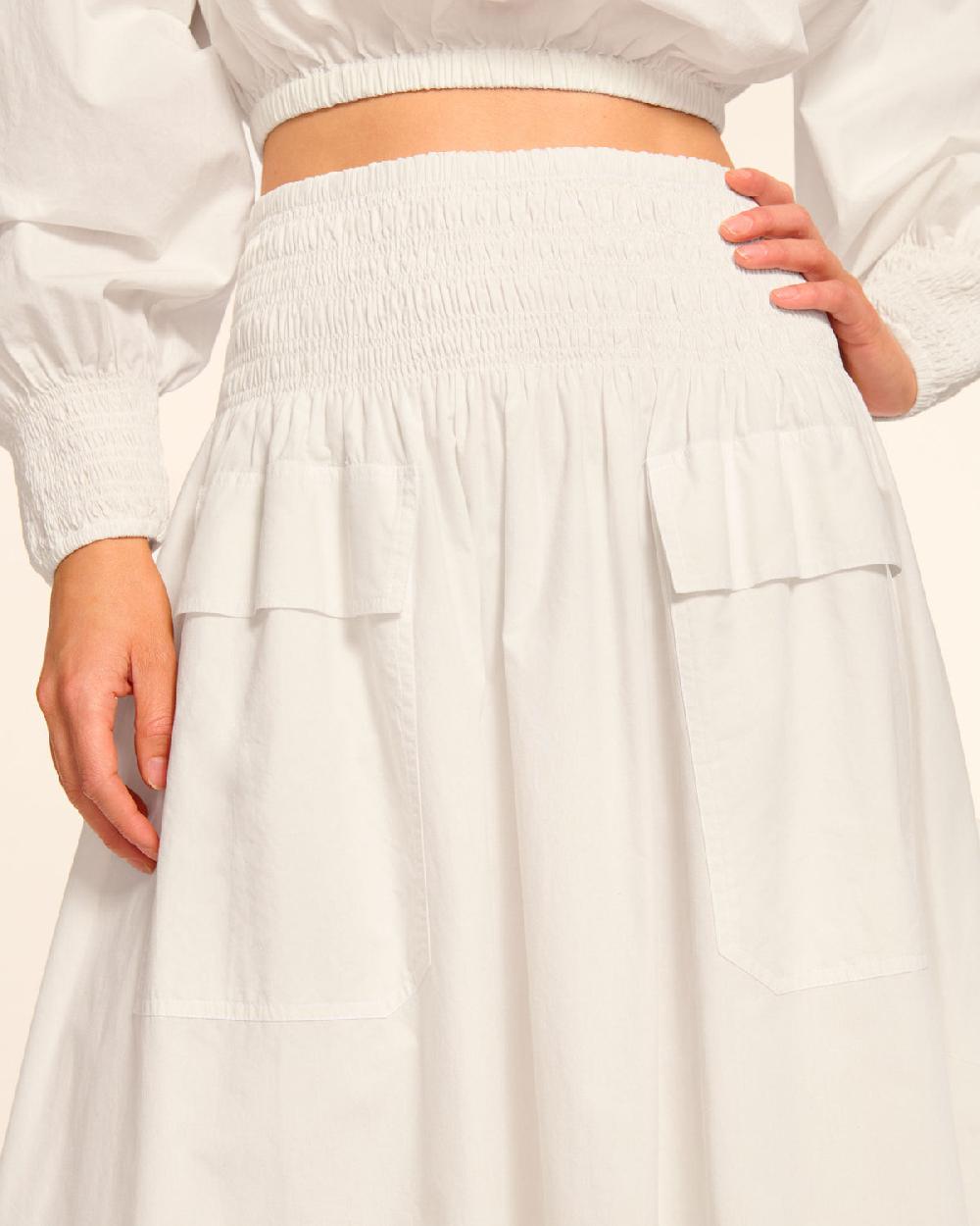 Ramy Brook Tildy Smocked Cotton Poplin Midi Skirt