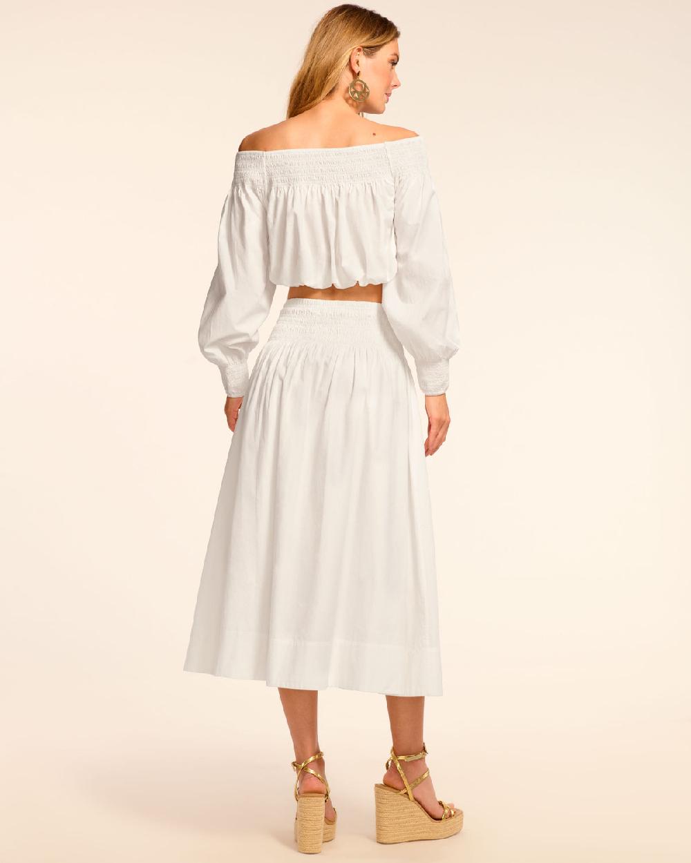 Ramy Brook Tildy Smocked Cotton Poplin Midi Skirt