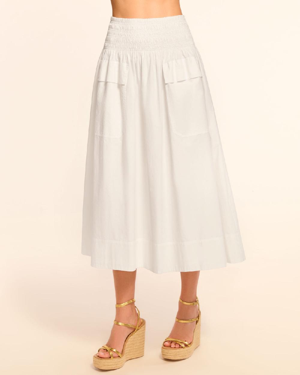 ramy brook Tildy Smocked Cotton Poplin Midi Skirt