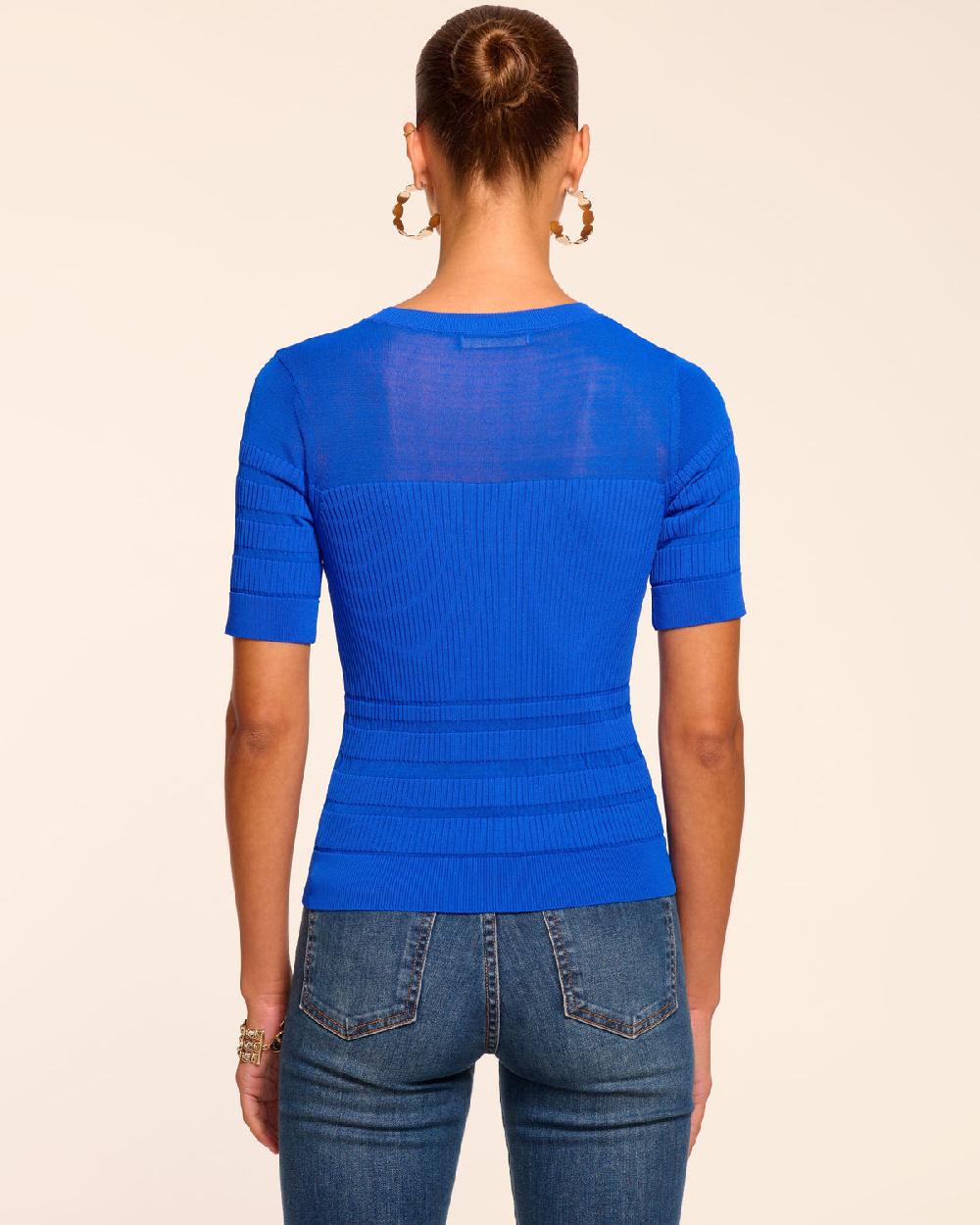 Ramy Brook Torin Sheer Panel Short Sleeve Sweater