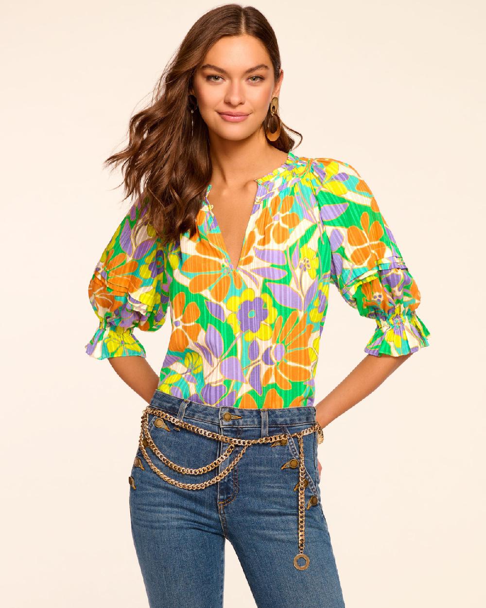 Ramy Brook Trixie Puff Sleeve V-Neck Blouse