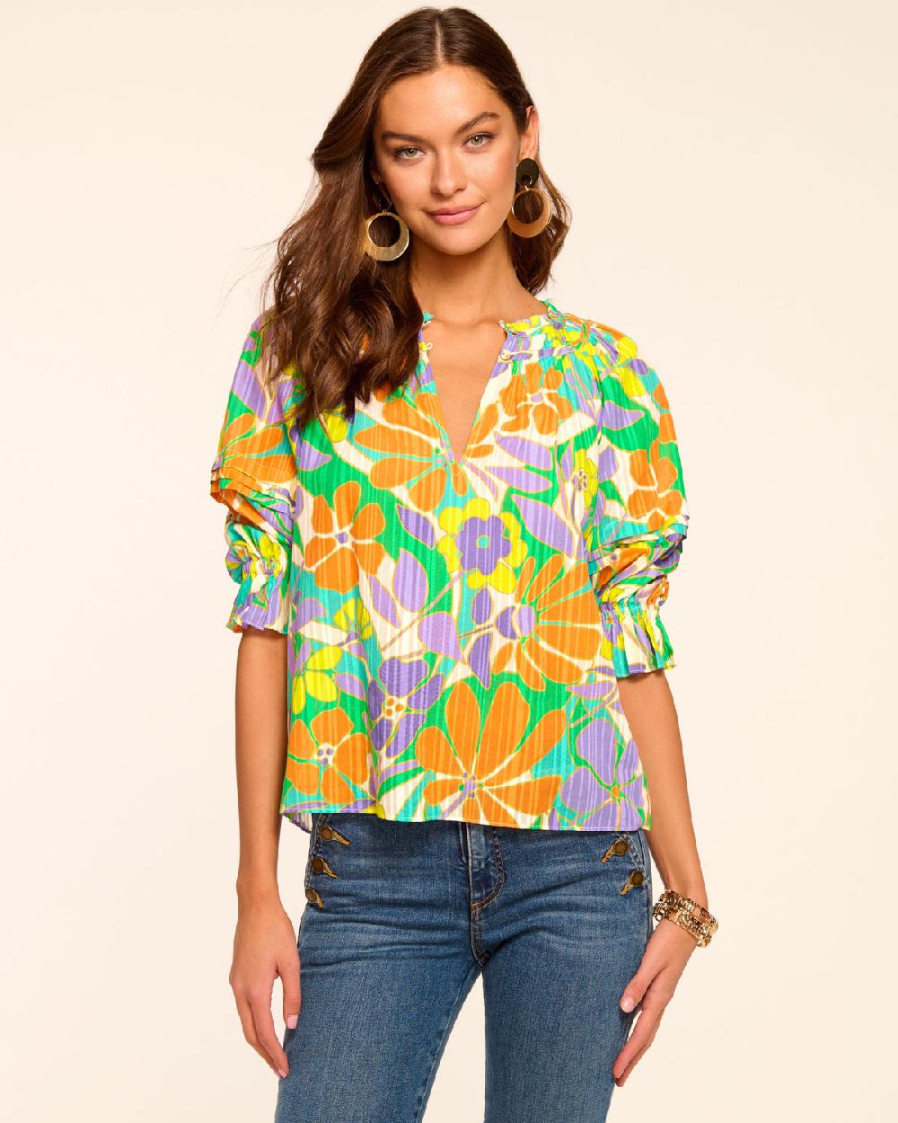 ramy brook Trixie Puff Sleeve V-Neck Blouse