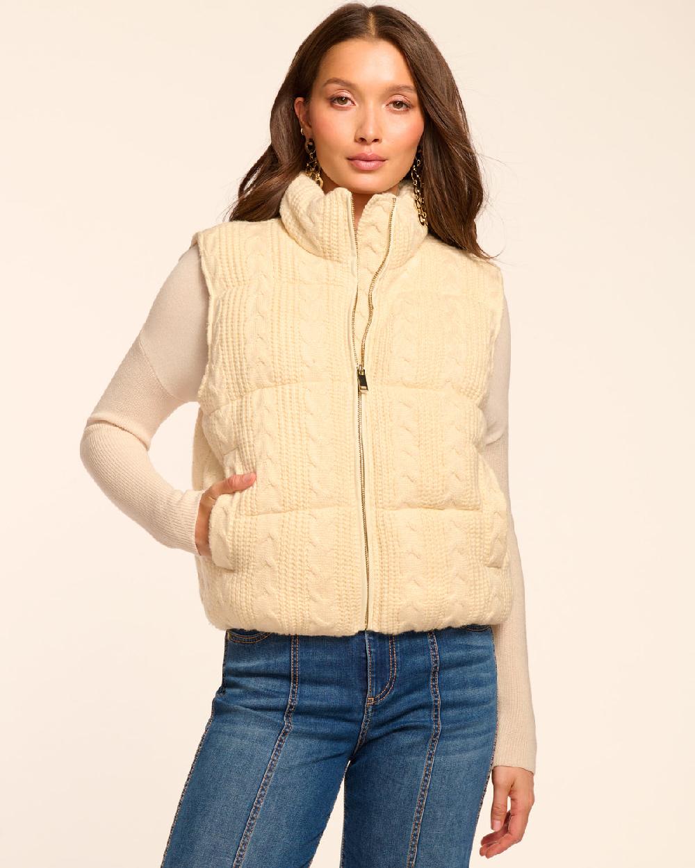 ramy brook Vera Cable Knit Puffer Vest