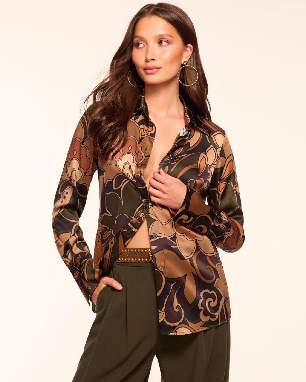 ramy brook Victoria Printed Silk Button Down Top