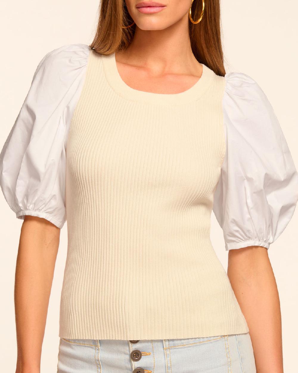 Ramy Brook Wesley Knit Combo Puff Sleeve Top