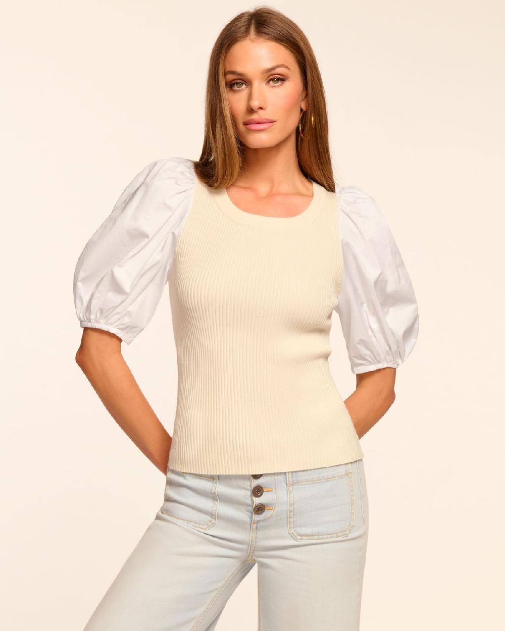 ramy brook Wesley Knit Combo Puff Sleeve Top