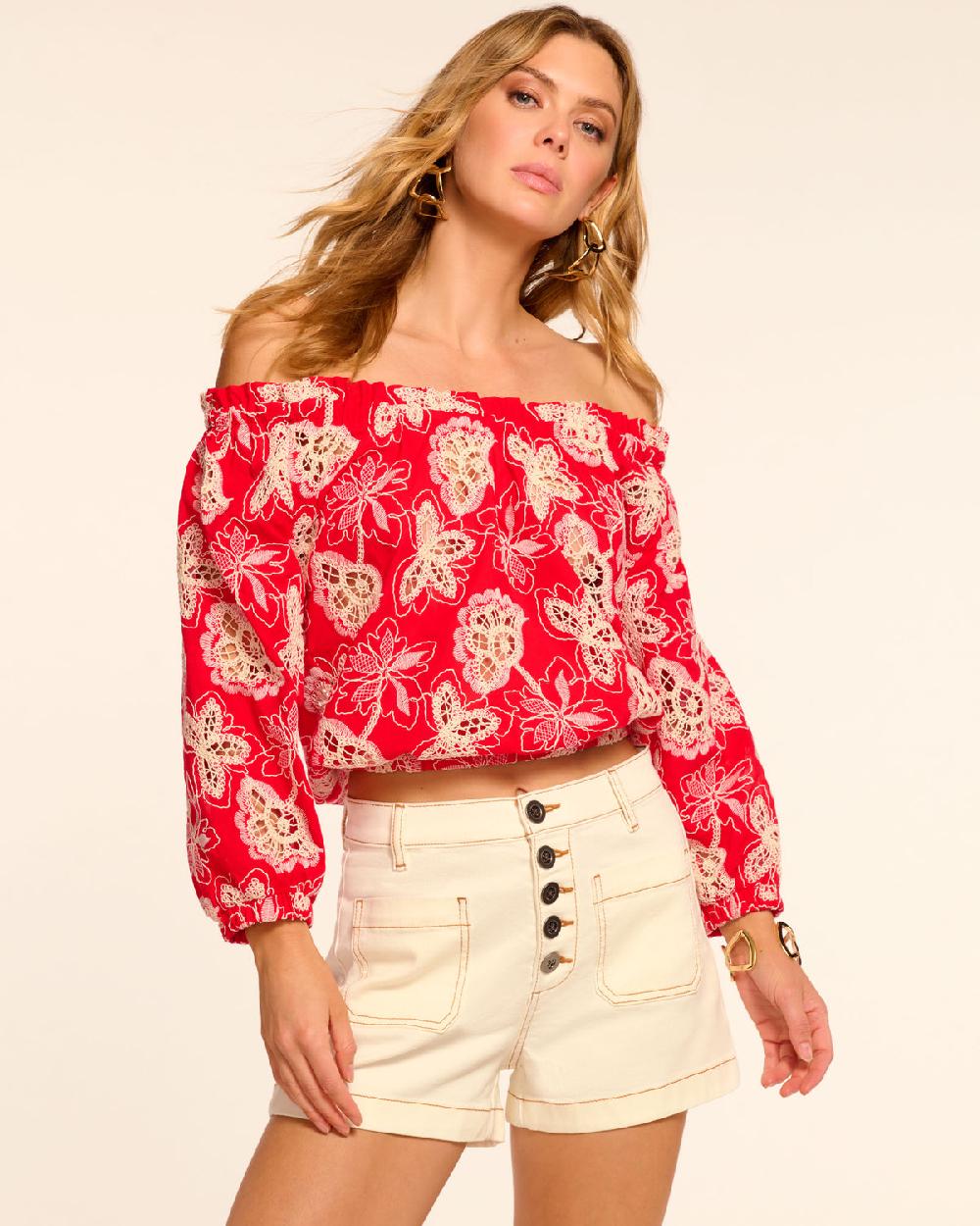 ramy brook Rosalia Embroidered Off-The-Shoulder Top