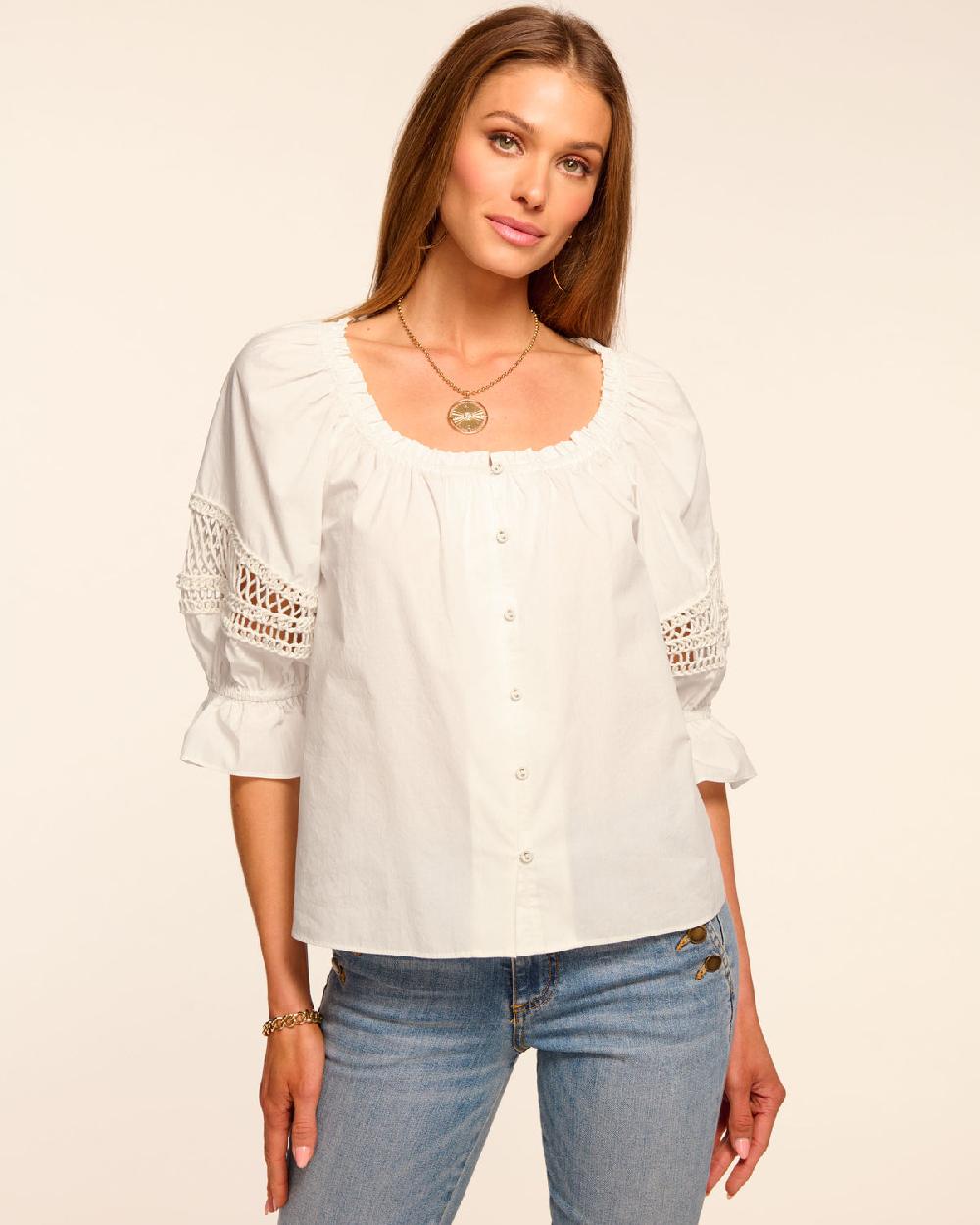 Ramy Brook Rosario Cotton Poplin Embellished Blouse