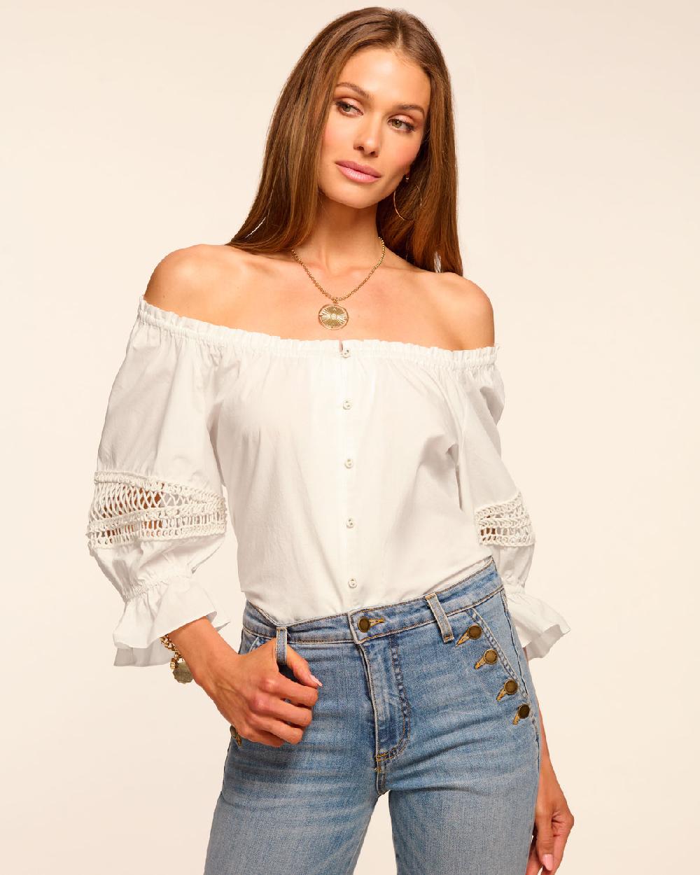 ramy brook Rosario Cotton Poplin Embellished Blouse