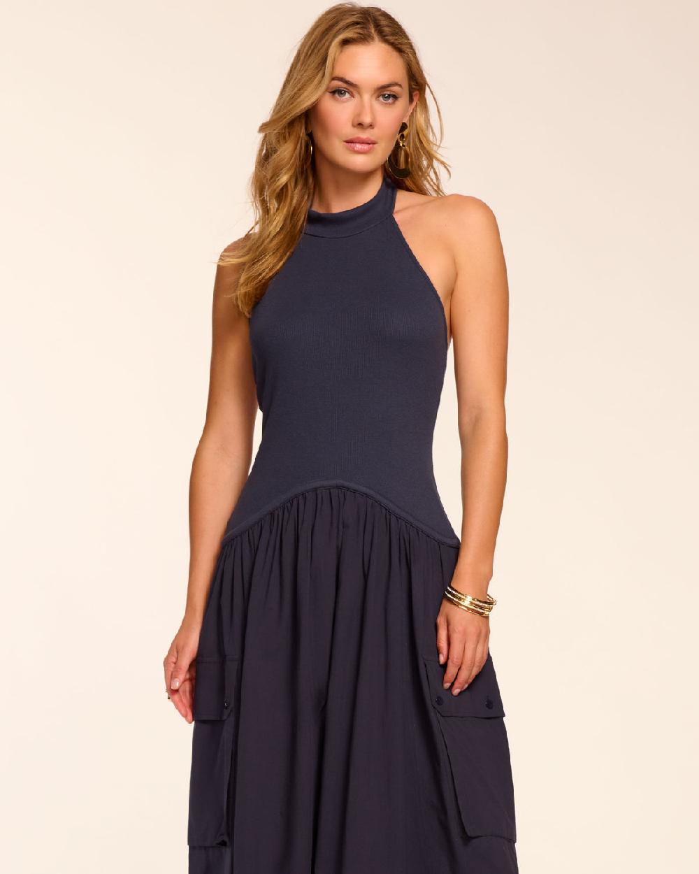 Ramy Brook Simonne Cotton Knit Combo Halter Maxi Dress