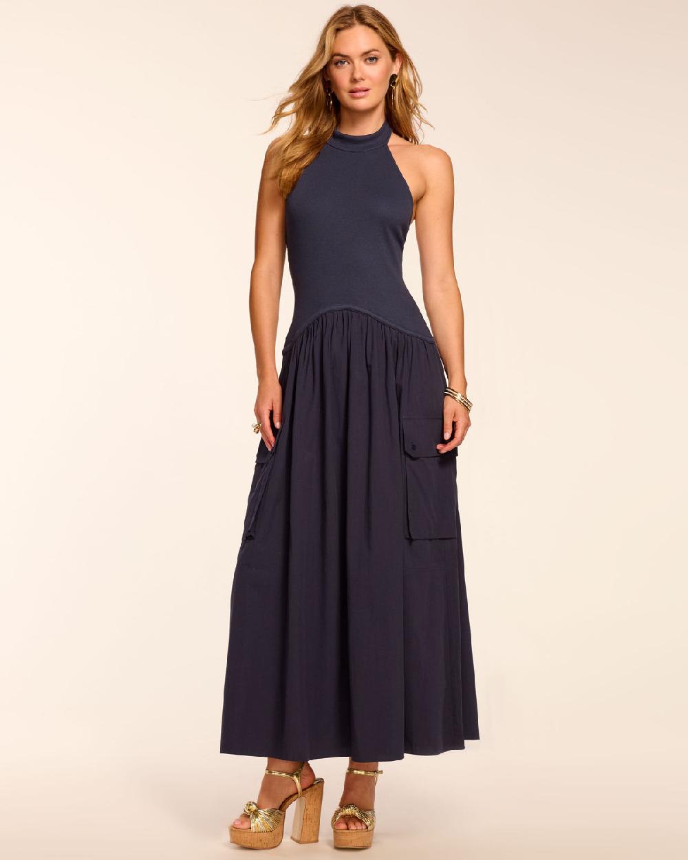 ramy brook Simonne Cotton Knit Combo Halter Maxi Dress