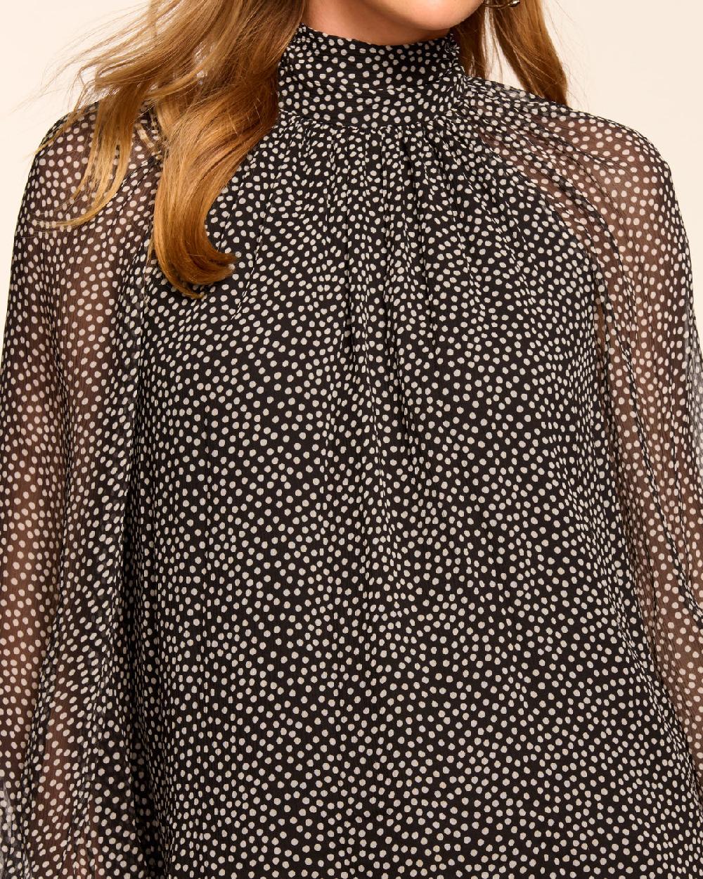 Ramy Brook Suzanne Silk Mock Neck Long Sleeve Blouse