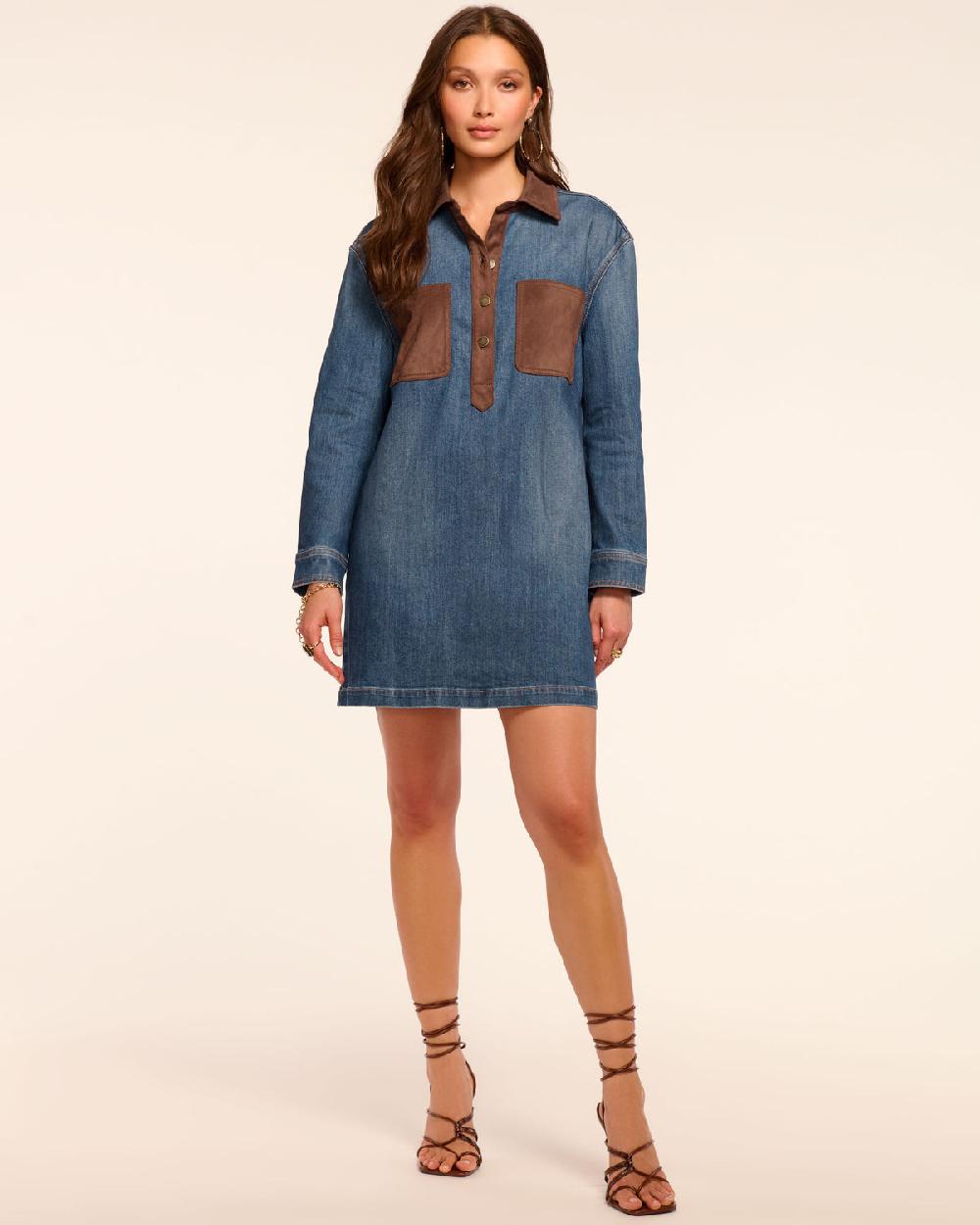 Ramy Brook Winnifred Faux Suede Trim Denim Mini Dress