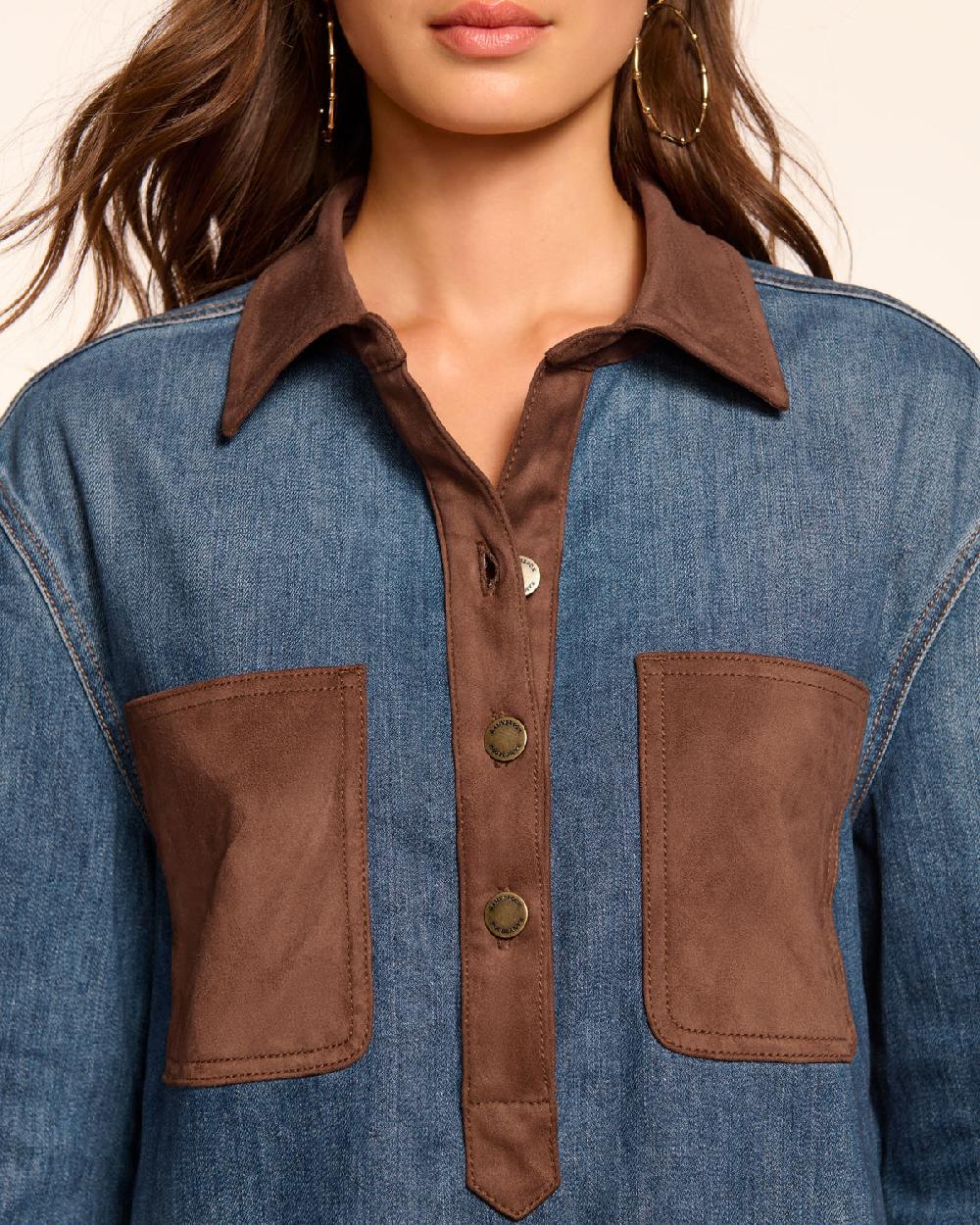 Ramy Brook Winnifred Faux Suede Trim Denim Mini Dress