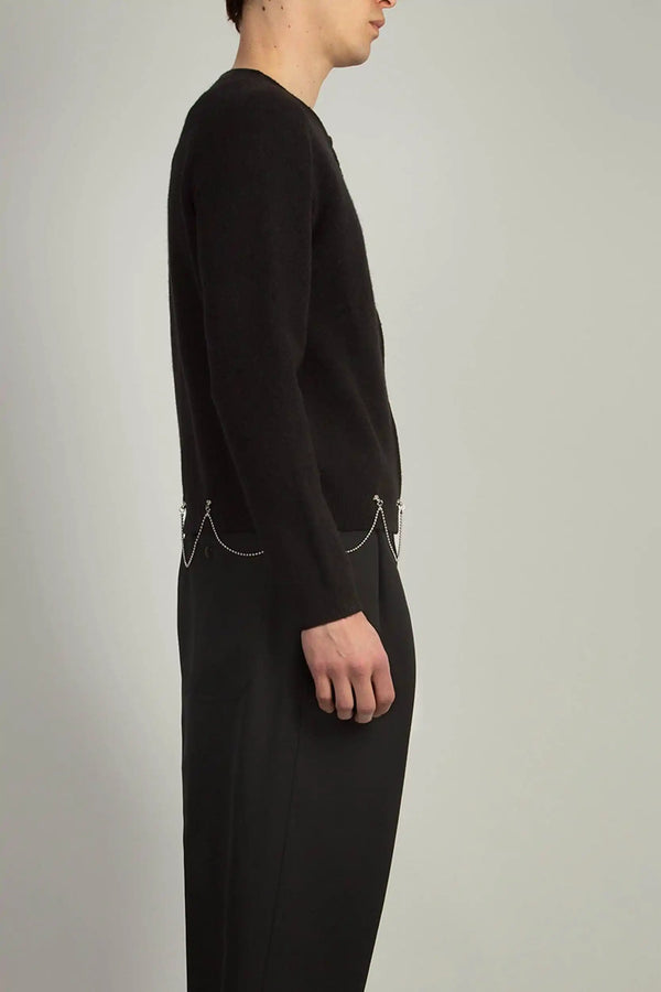 Random Identities Full Zip Cardigan With Chain - Black