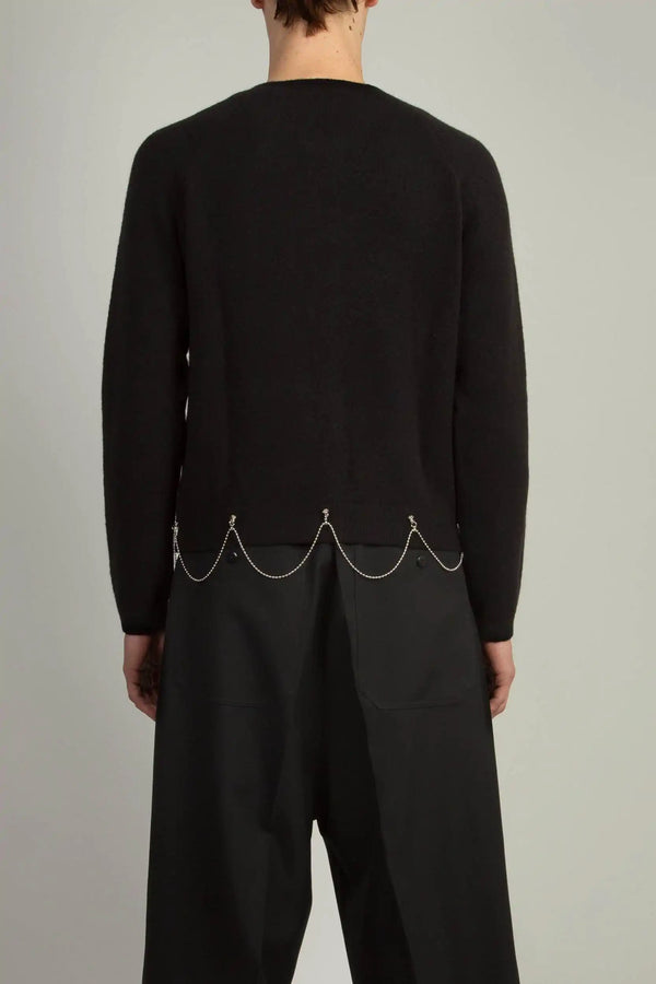 Random Identities Full Zip Cardigan With Chain - Black