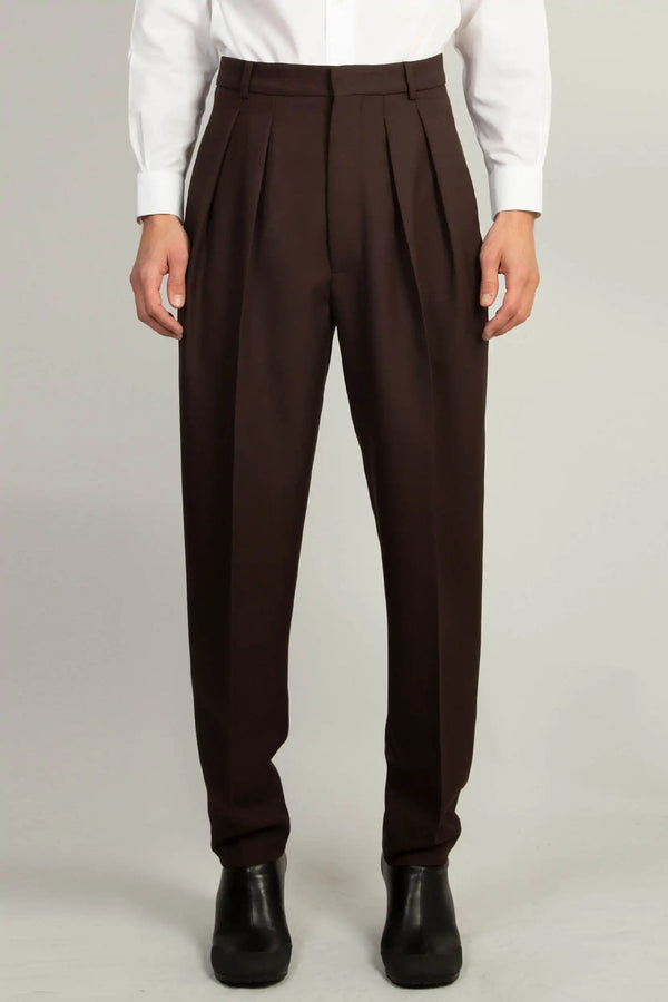 random identities Pleated Tapered Trouser - Mid Brown