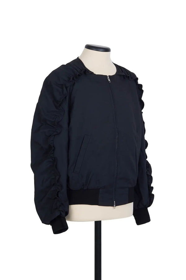 Random Identities Bomber With Ruffled Sleeve - Black