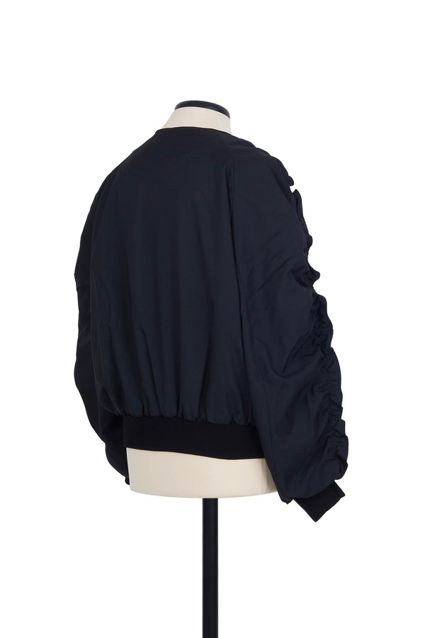 Random Identities Bomber With Ruffled Sleeve - Black