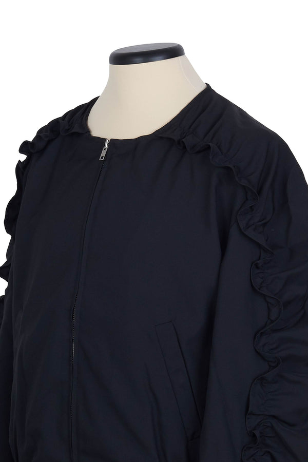 Random Identities Bomber With Ruffled Sleeve - Black