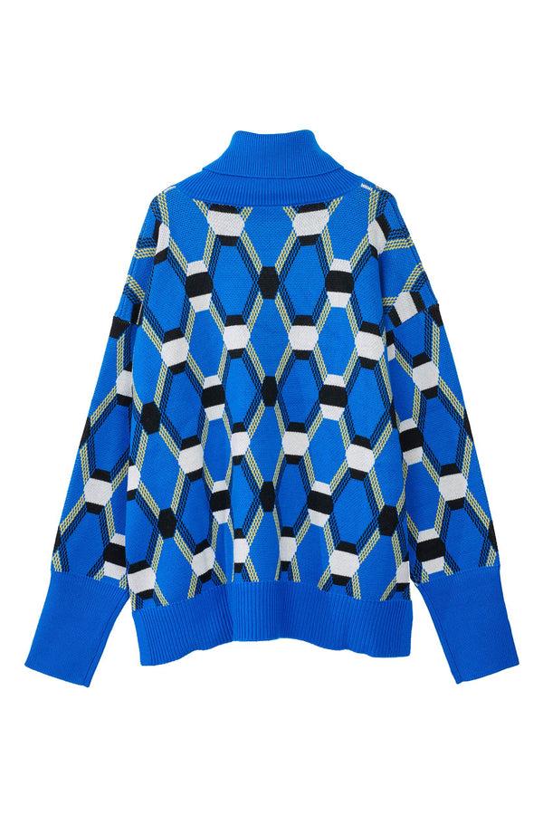 Random Identities Roll Neck Jacquard Sweater - Blue