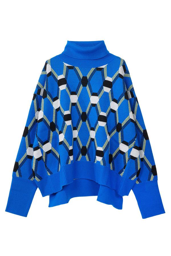random identities Roll Neck Jacquard Sweater - Blue