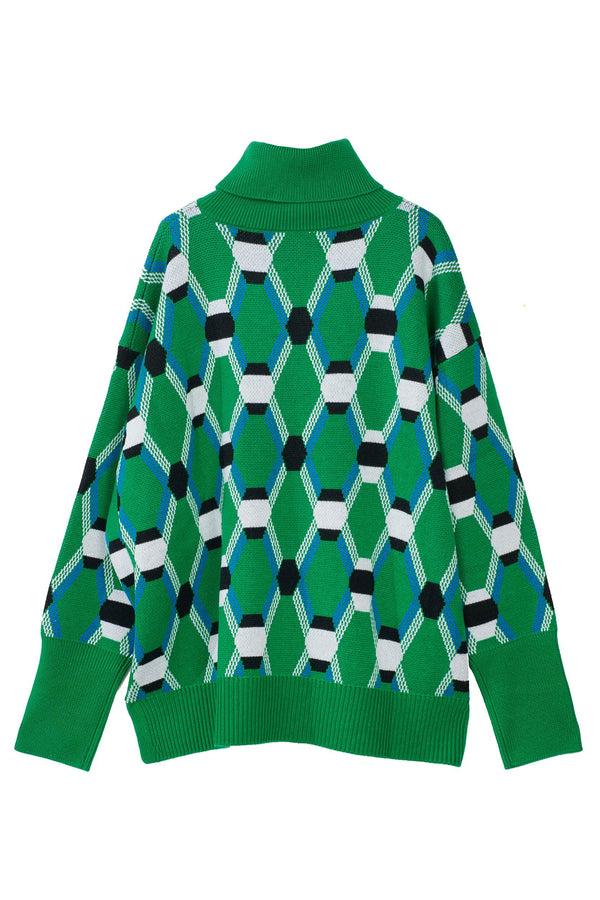Random Identities Roll Neck Jacquard Sweater - Green