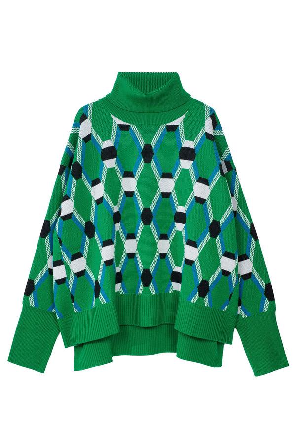 random identities Roll Neck Jacquard Sweater - Green