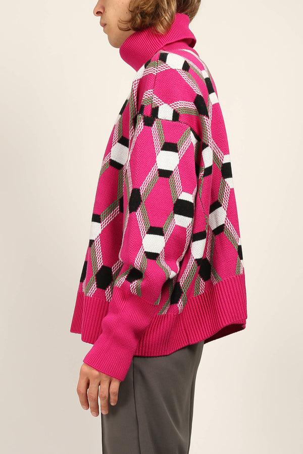 Random Identities Roll Neck Jacquard Sweater - Pink