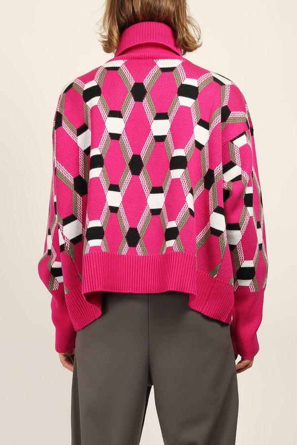 Random Identities Roll Neck Jacquard Sweater - Pink