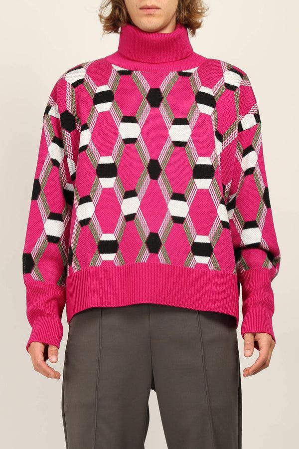 random identities Roll Neck Jacquard Sweater - Pink