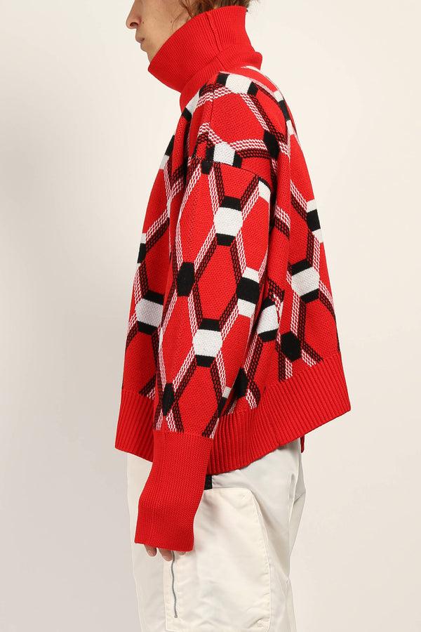 Random Identities Roll Neck Jacquard Sweater - Red