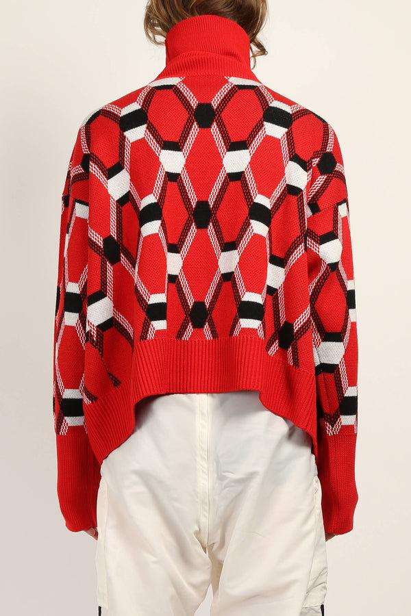 Random Identities Roll Neck Jacquard Sweater - Red