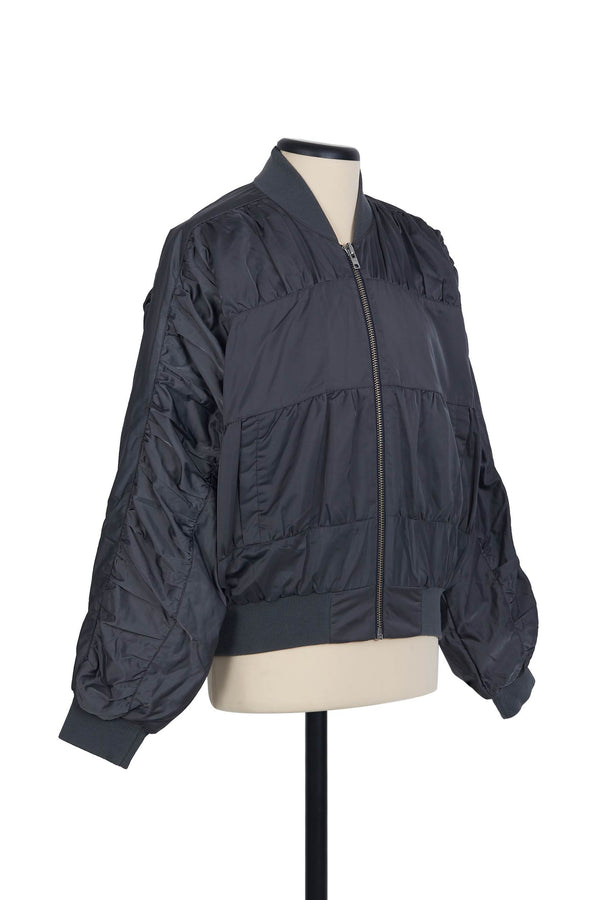 Random Identities Ruched Bomber Jacket - Grey
