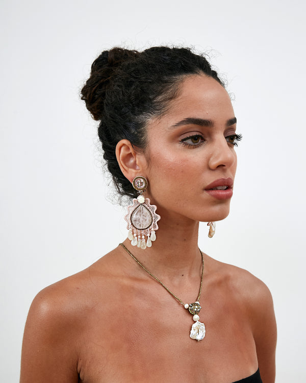 Ranjana Khan Lace Pink Quartz Earrings