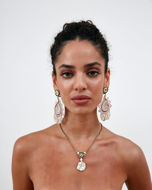 Ranjana Khan Lace Pink Quartz Earrings