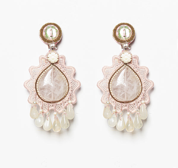 ranjana khan Lace Pink Quartz Earrings