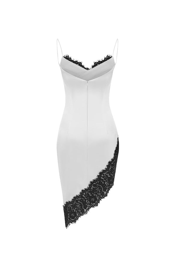 Rasario Asymmetric Satin And Lace Mini Dress White/black S077N210 – RASARIO